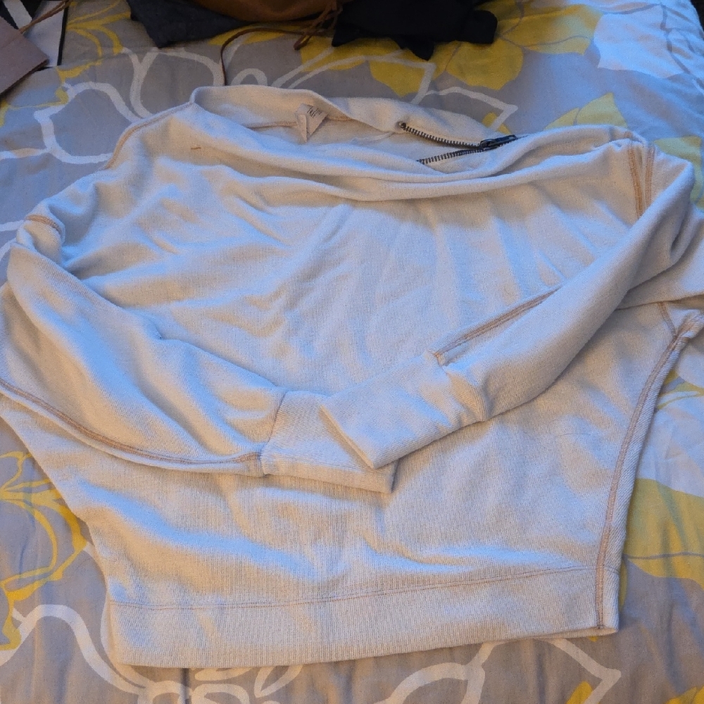 Free People Cream Lightweight Long-Sleeve Top